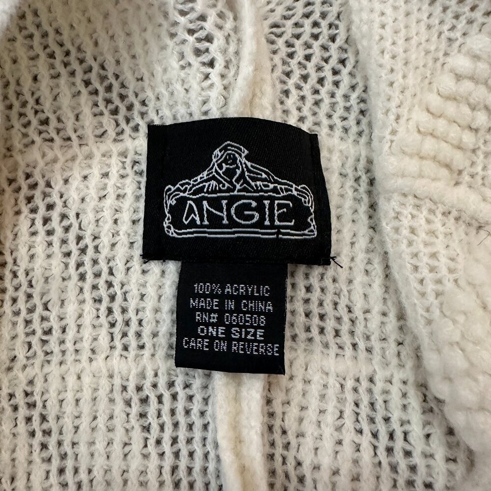 Angie Poncho Fringe Shawl Cardigan Sweater One Size OS Cream White - Picture 3 of 4